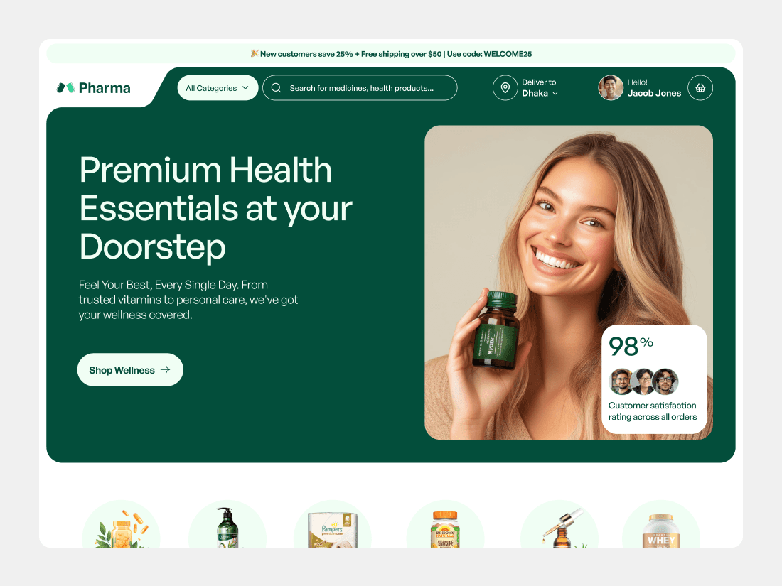Pharmacy - Ecommerce website design for online pharmacy and healthcare products